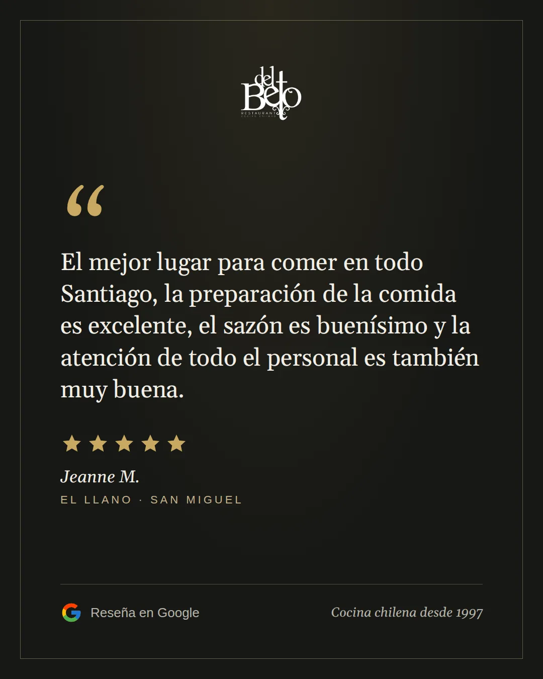 Reseña de Jeanne M. en Google, 5 estrellas, El Llano: El mejor lugar para comer en todo Santiago, la preparación de la comida es excelente, el sazón es buenísimo y la atención de todo el personal es también muy buena.